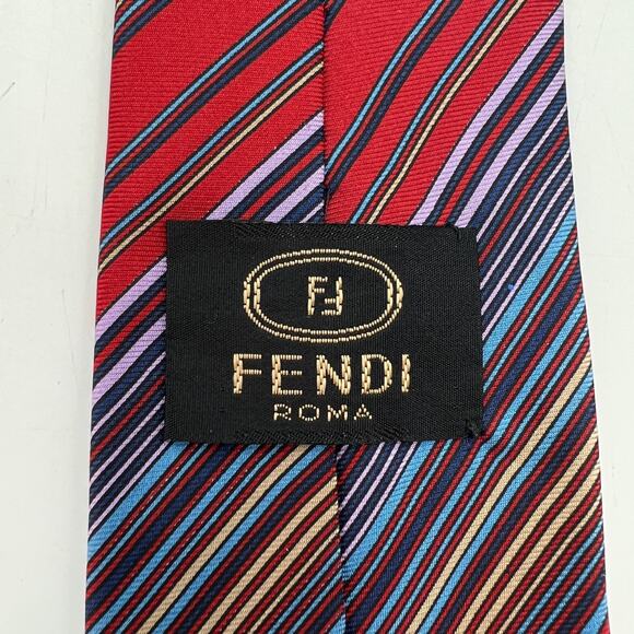 Fendi Stripe Silk Tie Red - Picture 3 of 6